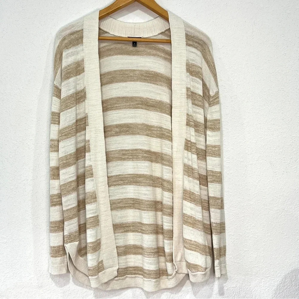 Talbots Womens Beige and White Striped Open Sweater Cardigan Size Medium